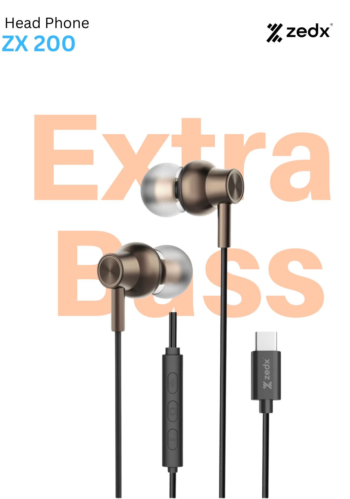 ZEDX EARPHONES ZX200 USB-C HD WIRED EAR BUDS MICROPHONE