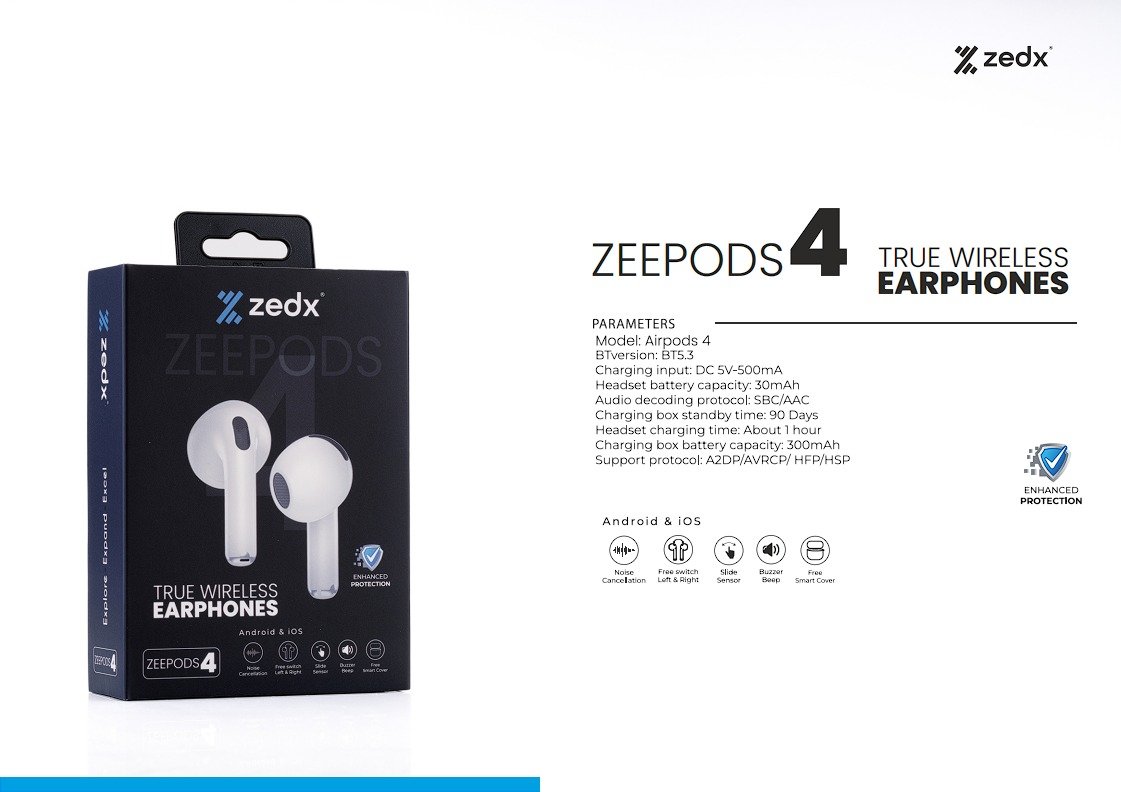 ZEDX ZEEPODS 4- Charging box standby time: 90 Days - Image 3