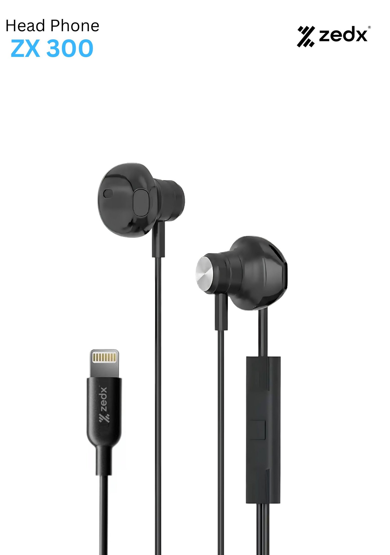ZEDX USB-Lightning HD WIRED EAR BUDS WITH MICROPHONE ZX300