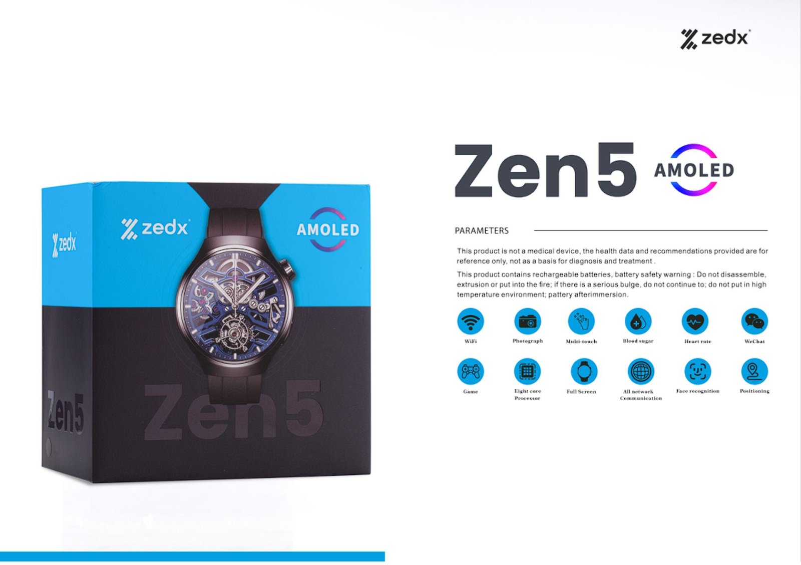 ZEDX Zen 5 Watch 46mm AMOLED Display - MET SILVER - Image 3